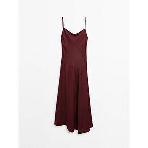 Massimo Dutti Women Midi Slip Dress XS Burgundy Strappy Satin feel 6671/661 NWT